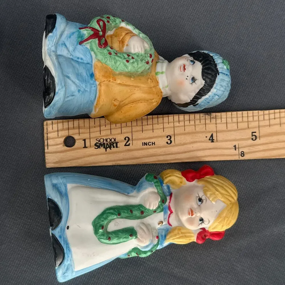 VTG 80s House of Lloyd Porcelain Bisque Bell Ornament Figures Boy Girl Christmas